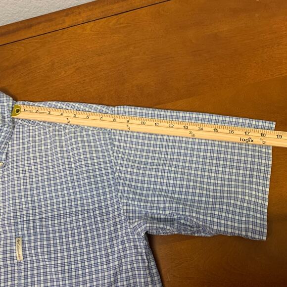 Columbia Men's Short Sleeve Button Down Blue Checkered Shirt Size Large - Picture 7 of 7